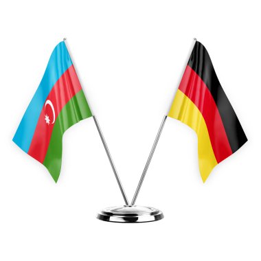 Two table flags isolated on white background 3d illustration, azerbaijan and germany
