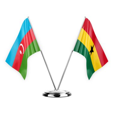 Two table flags isolated on white background 3d illustration, azerbaijan and ghana