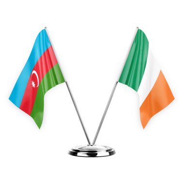 Two table flags isolated on white background 3d illustration, azerbaijan and ireland