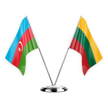 Two table flags isolated on white background 3d illustration, azerbaijan and lithuania