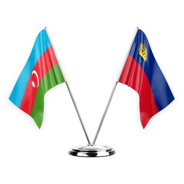 Two table flags isolated on white background 3d illustration, azerbaijan and liechtenstein