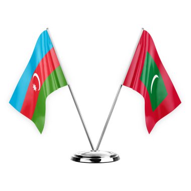 Two table flags isolated on white background 3d illustration, azerbaijan and maldives