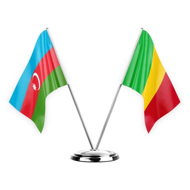 Two table flags isolated on white background 3d illustration, azerbaijan and mali