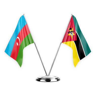 Two table flags isolated on white background 3d illustration, azerbaijan and mozambique