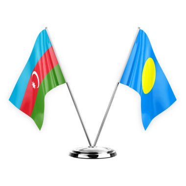 Two table flags isolated on white background 3d illustration, azerbaijan and palau