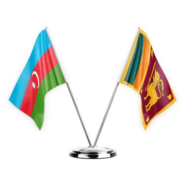 Two table flags isolated on white background 3d illustration, azerbaijan and sri lanka