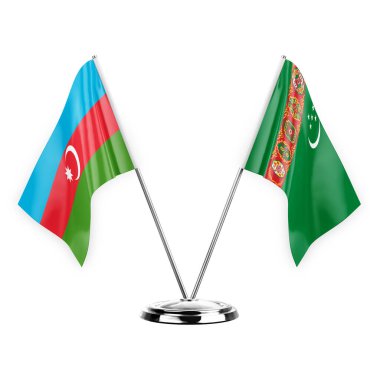 Two table flags isolated on white background 3d illustration, azerbaijan and turkmenistan