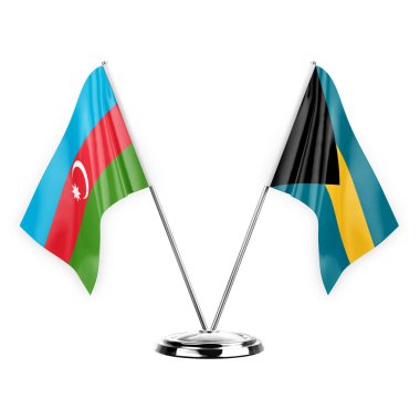 Two table flags isolated on white background 3d illustration, azerbaijan and bahamas