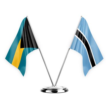 Two table flags isolated on white background 3d illustration, bahamas and botswana