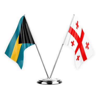 Two table flags isolated on white background 3d illustration, bahamas and georgia