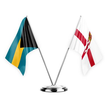 Two table flags isolated on white background 3d illustration, bahamas and ireland