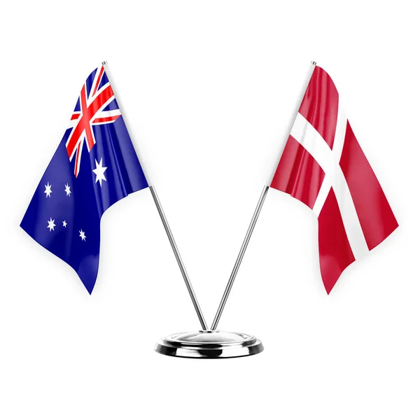 Two Table Flags Isolated White Background Illustration Australia Denmark — стокове фото