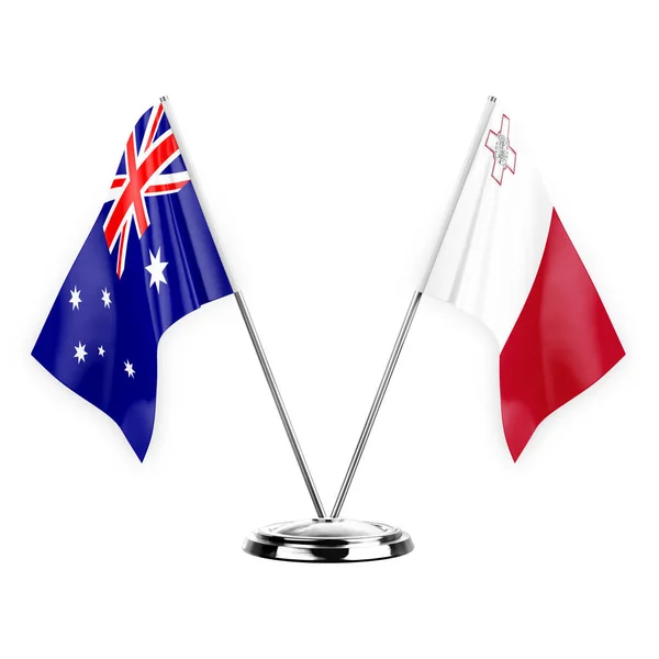Two Table Flags Isolated White Background Illustration Australia Malta — Stockfoto