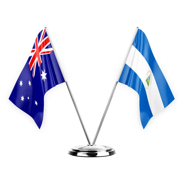 Two Table Flags Isolated White Background Illustration Australia Nicaragua — Foto Stock