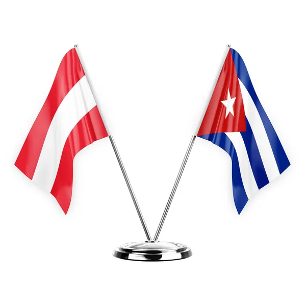 Two Table Flags Isolated White Background Illustration Austria Cuba — Stockfoto