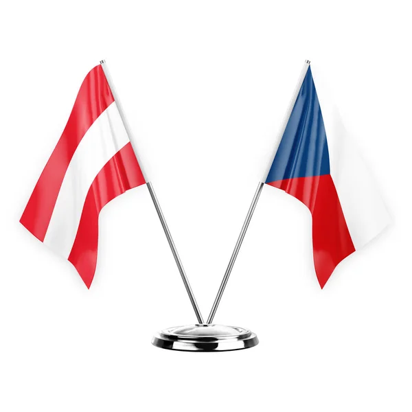 Two Table Flags Isolated White Background Illustration Austria Czechia — Fotografia de Stock