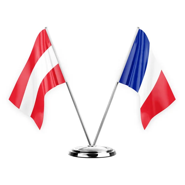 Two Table Flags Isolated White Background Illustration Austria France — стокове фото