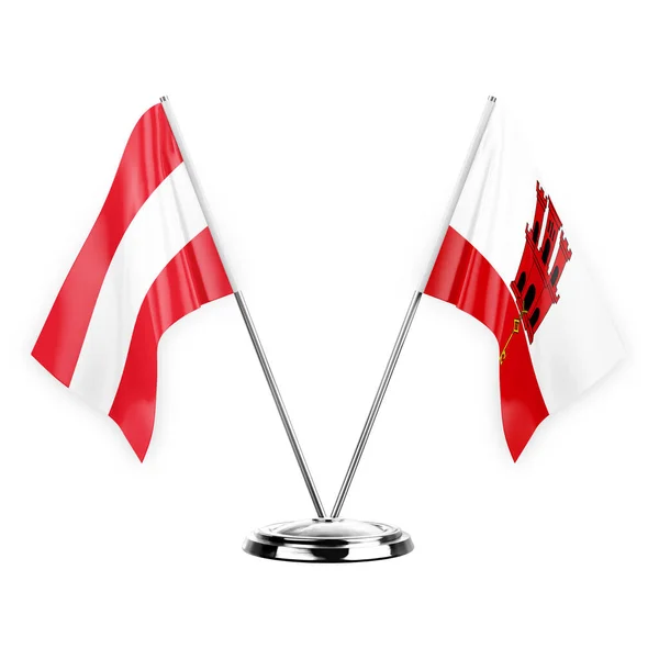 Two Table Flags Isolated White Background Illustration Austria Gibraltar — Stockfoto