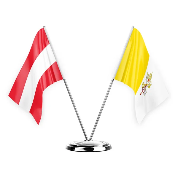 Two Table Flags Isolated White Background Illustration Austria Holy See — Fotografia de Stock