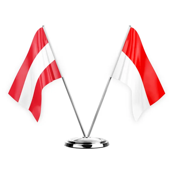 Two Table Flags Isolated White Background Illustration Austria Indonesia — Stockfoto
