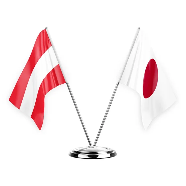 Two Table Flags Isolated White Background Illustration Austria Japan — Stok fotoğraf
