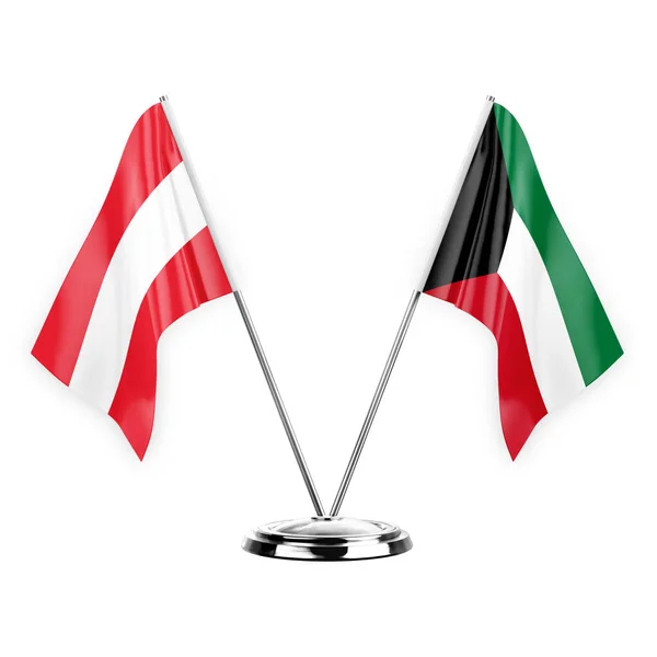 Two Table Flags Isolated White Background Illustration Austria Kuwait — Zdjęcie stockowe