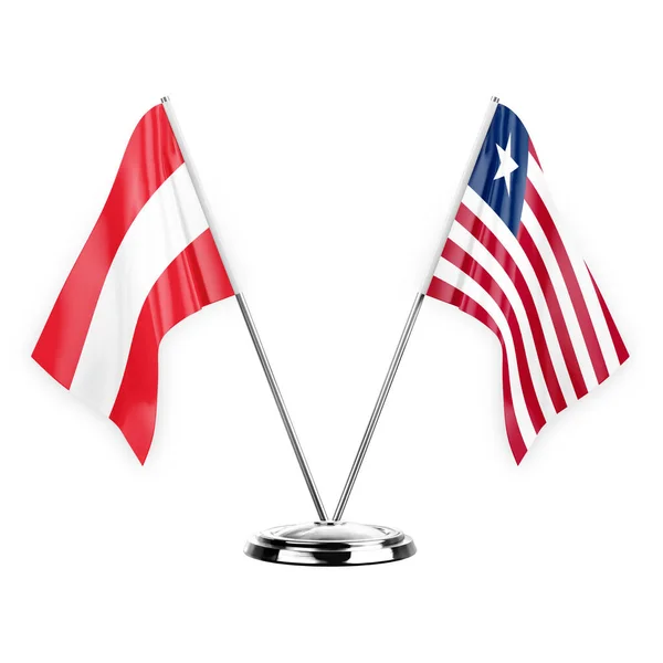 Two Table Flags Isolated White Background Illustration Austria Liberia — Stockfoto