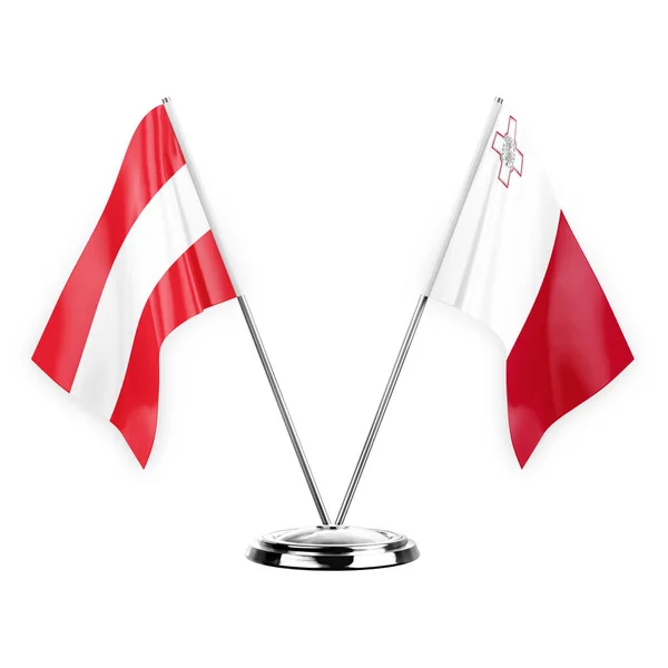 Two Table Flags Isolated White Background Illustration Austria Malta —  Fotos de Stock