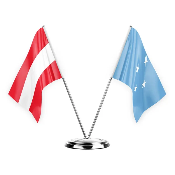 Two Table Flags Isolated White Background Illustration Austria Micronesia — Stockfoto