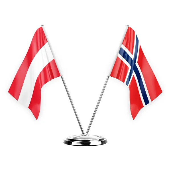 Two Table Flags Isolated White Background Illustration Austria Norway — ストック写真