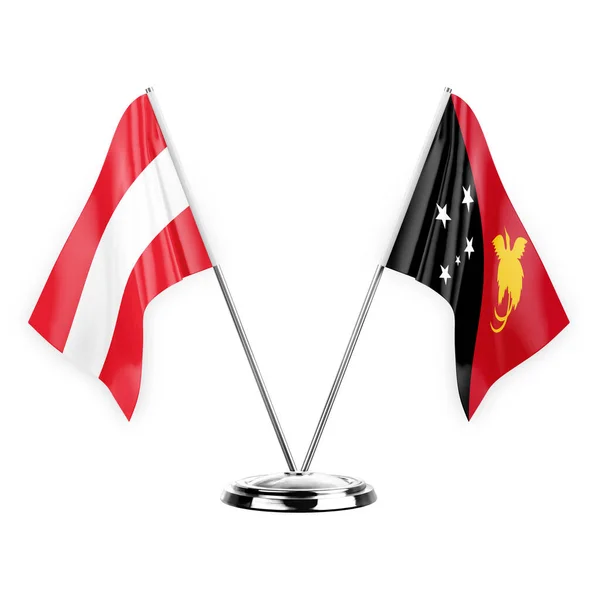 Two Table Flags Isolated White Background Illustration Austria Papua New — Zdjęcie stockowe