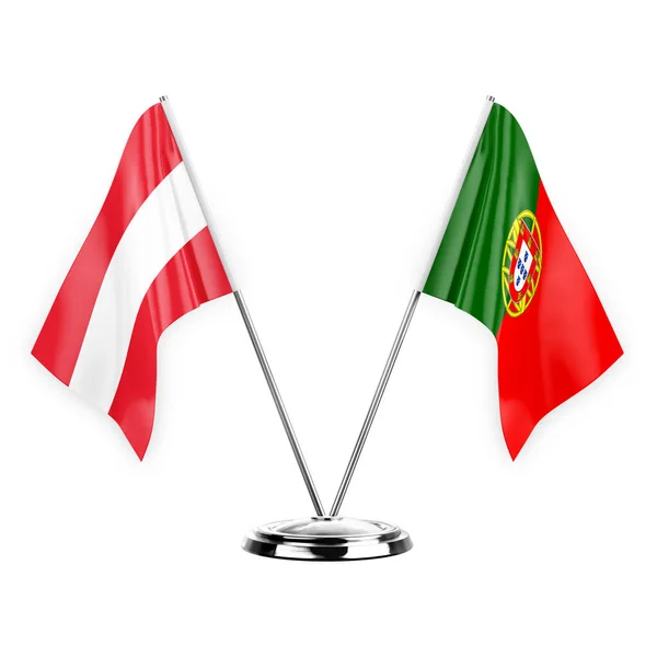 Two Table Flags Isolated White Background Illustration Austria Portugal — Stok fotoğraf