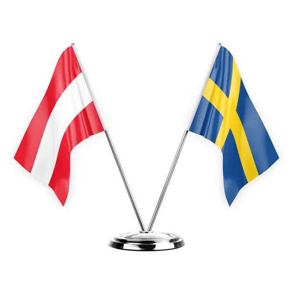 Two Table Flags Isolated White Background Illustration Austria Sweden — Stock fotografie