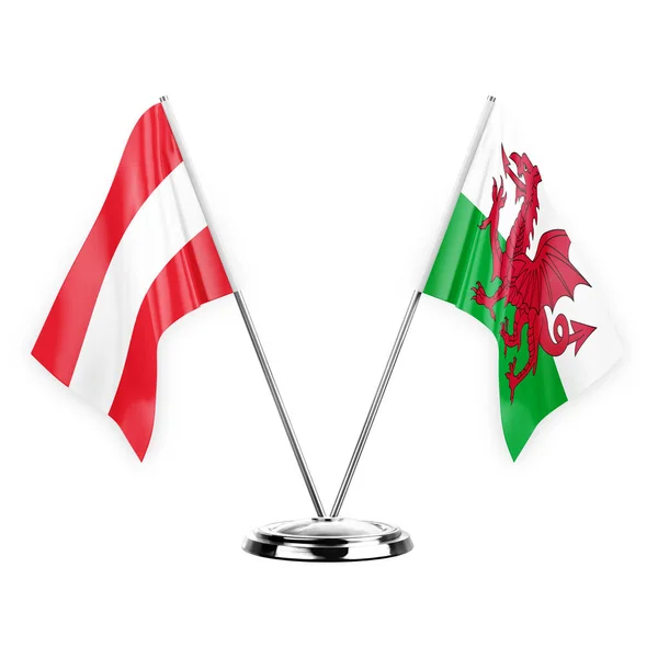 Two Table Flags Isolated White Background Illustration Austria Wales — 图库照片