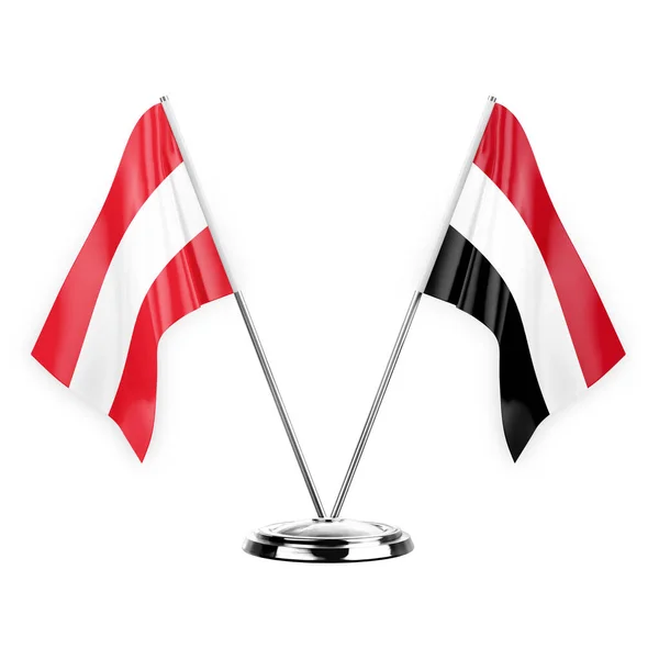 Two Table Flags Isolated White Background Illustration Austria Yemen — Zdjęcie stockowe