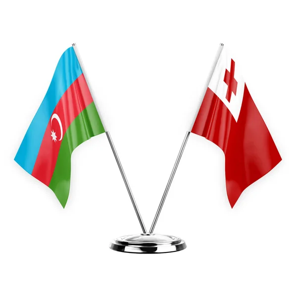 Two Table Flags Isolated White Background Illustration Azerbaijan Tonga — Stock fotografie