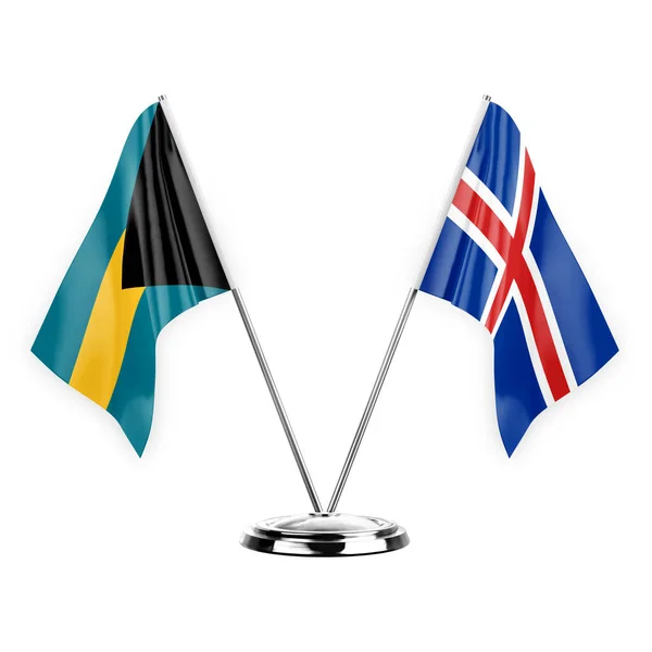 Two Table Flags Isolated White Background Illustration Bahamas Iceland — Stockfoto