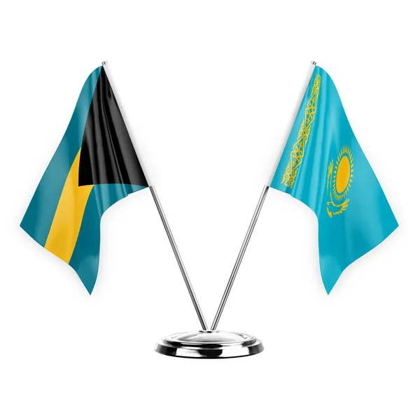 Two Table Flags Isolated White Background Illustration Bahamas Kazakhstan — Stock Photo, Image