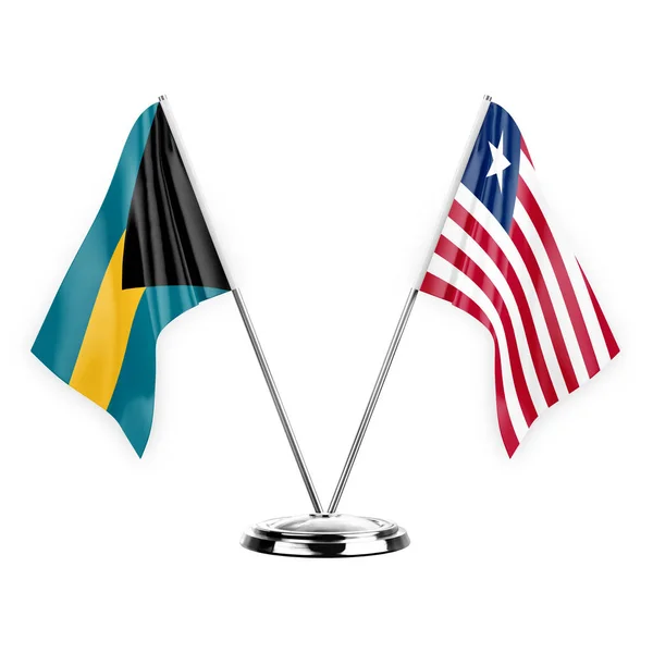 Two Table Flags Isolated White Background Illustration Bahamas Liberia — Stockfoto