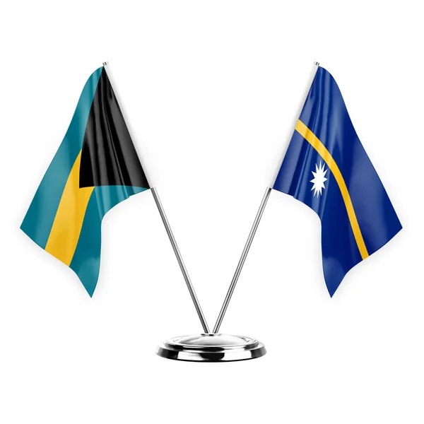 Two Table Flags Isolated White Background Illustration Bahamas Nauru — Stock Photo, Image