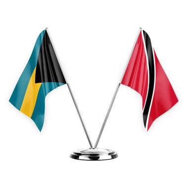 Two table flags isolated on white background 3d illustration, bahamas and tobago