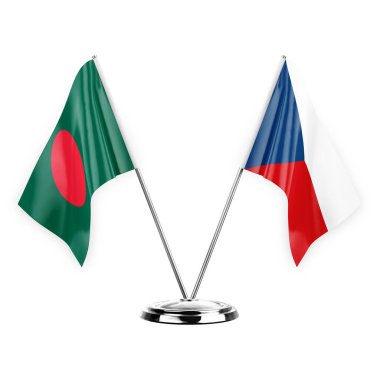 Two table flags isolated on white background 3d illustration, bangladesh and czechia