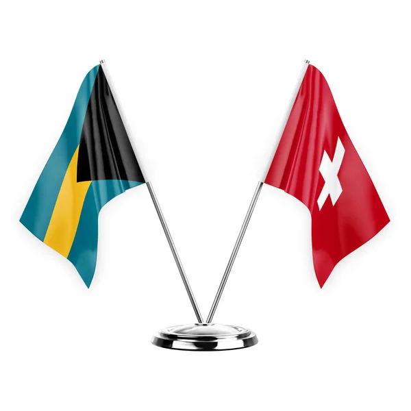 Two Table Flags Isolated White Background Illustration Bahamas Switzerland — Stock fotografie