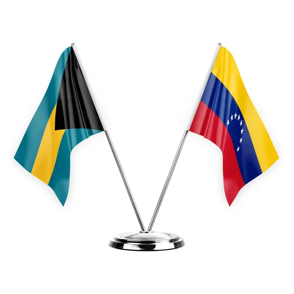 Dos Banderas Mesa Aisladas Sobre Fondo Blanco Ilustración Bahamas Venezuela — Foto de Stock