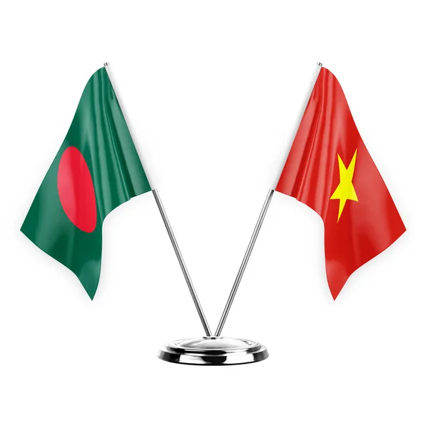 stock image Two table flags isolated on white background 3d illustration, bangladesh and vietnam