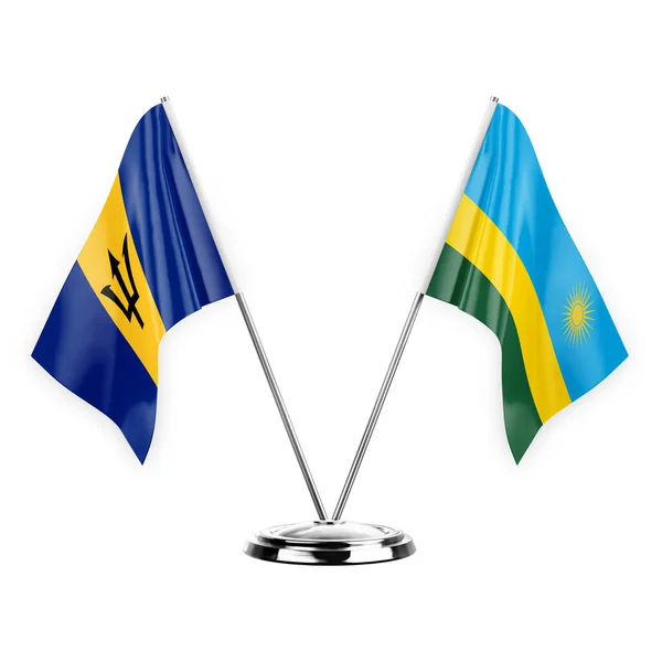 Two Table Flags Isolated White Background Illustration Barbados Rwanda — Stock Photo, Image
