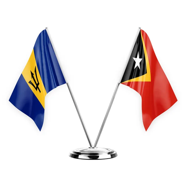 Two Table Flags Isolated White Background Illustration Barbados Timor Leste — Stock Photo, Image