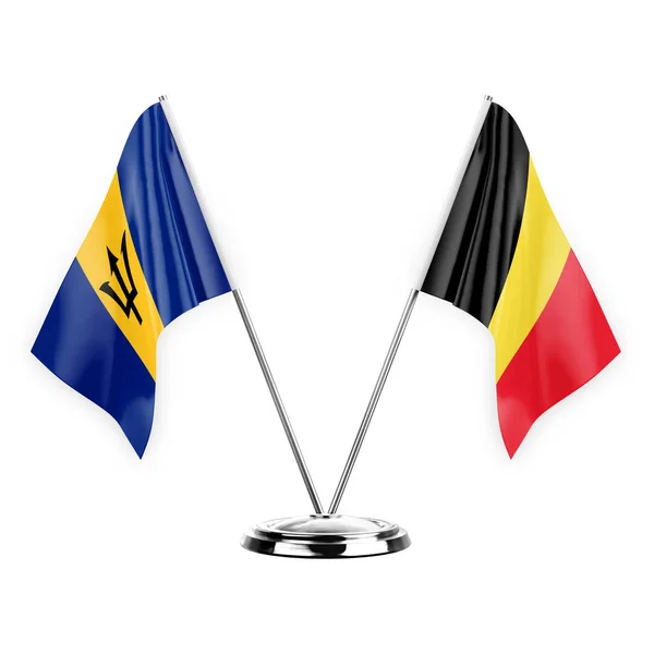 Two Table Flags Isolated White Background Illustration Barbados Belgium — Stock fotografie