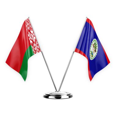 Two table flags isolated on white background 3d illustration, belarus and belize