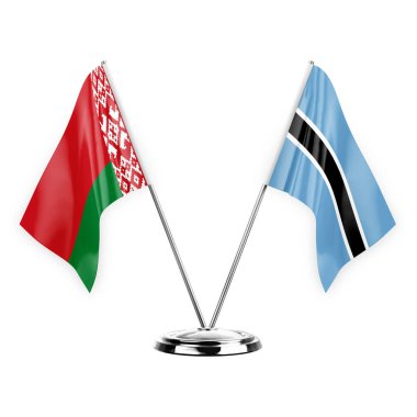 Two table flags isolated on white background 3d illustration, belarus and botswana
